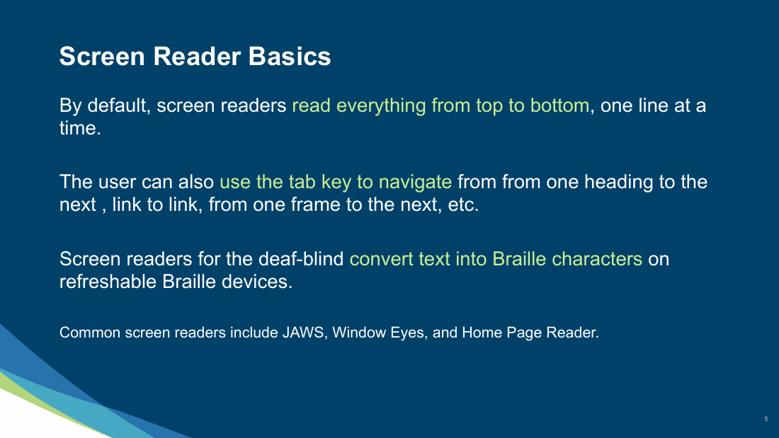 Slide 5 of 27: Screen Reader Basics