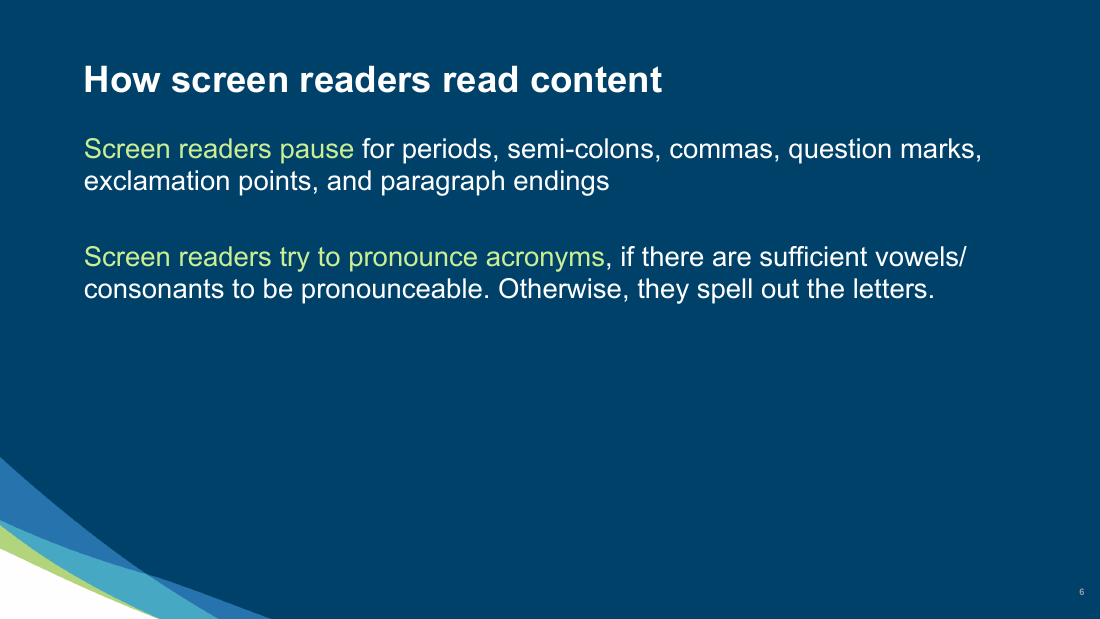 Slide 6 of 27: How screen readers read content
