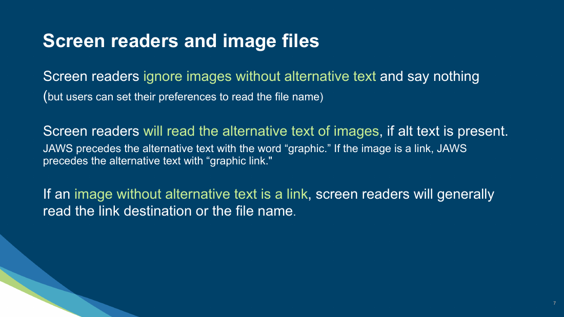 Slide 7 of 27: Screen readers and image files