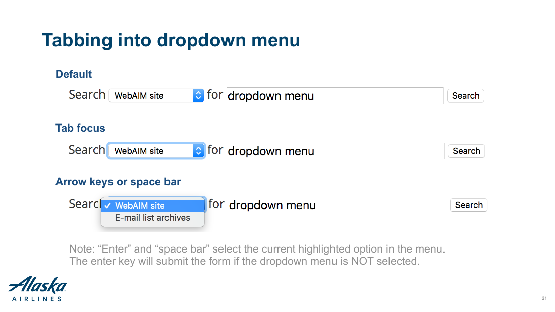 Slide 21 of 27: Tabbing into dropdown menu