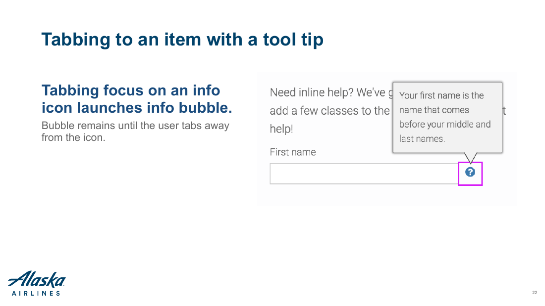Slide 22 of 27: Tabbing to an item with a tool tip
