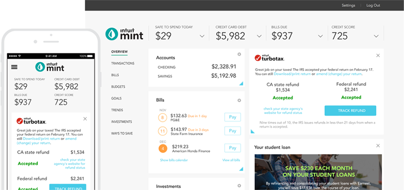 Mint's landing page before the redesign