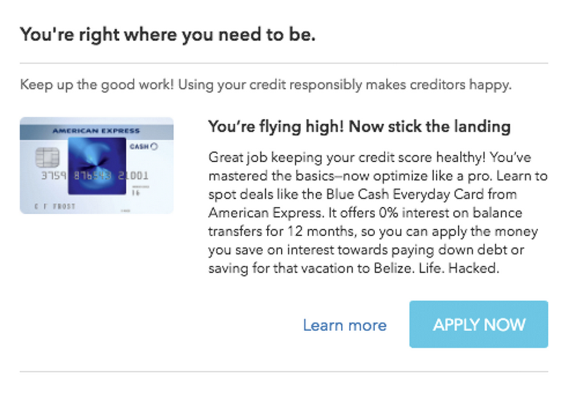 Personalized credit card offer in the Credit Card Usage module