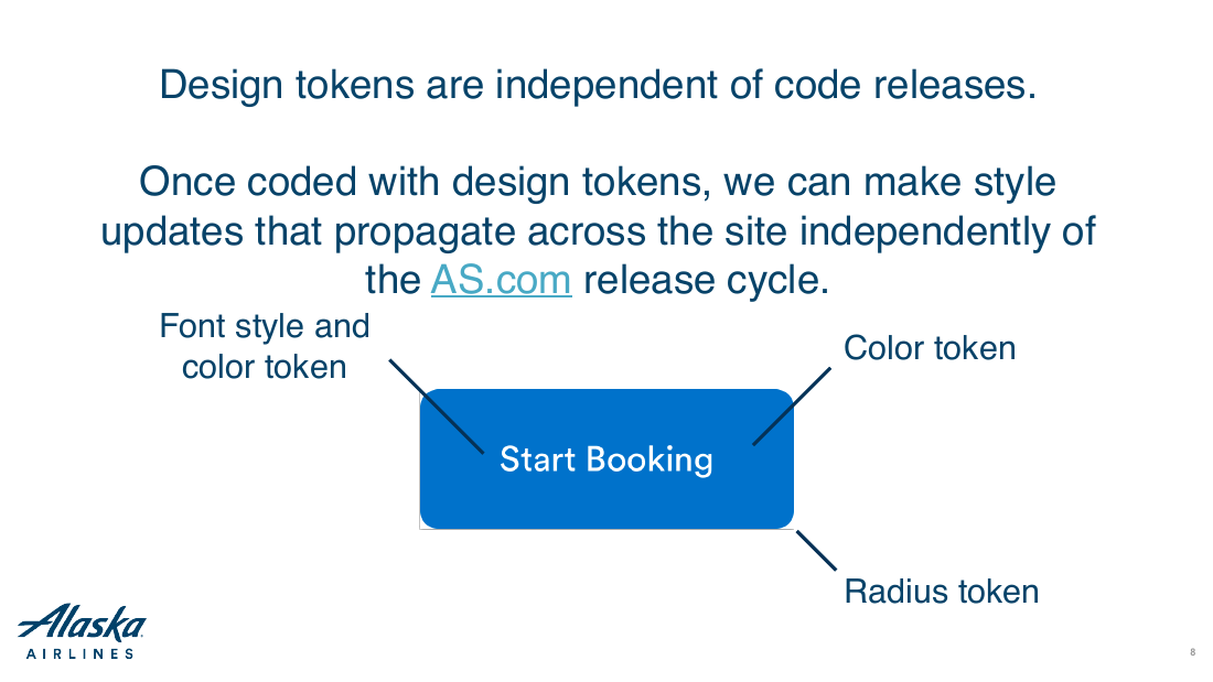 Slide 8 of 32: Design tokens are independent of code releases.